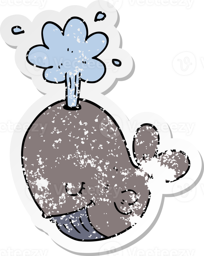 distressed sticker of a cartoon spouting whale png