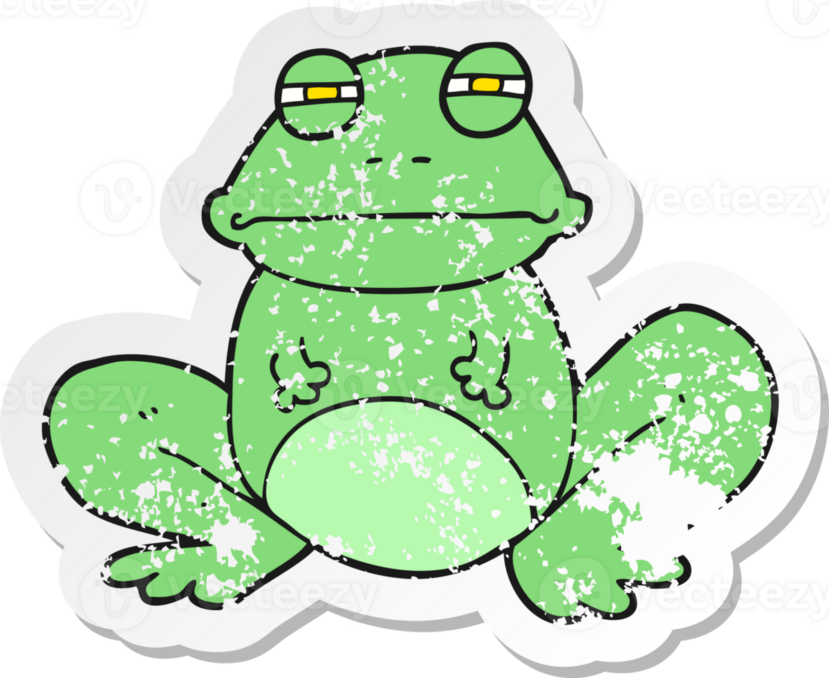 retro distressed sticker of a cartoon frog png