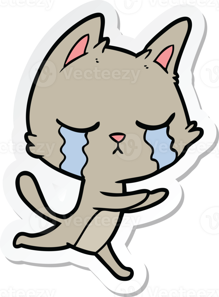 sticker of a crying cartoon cat running png