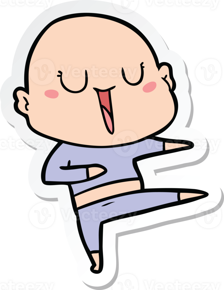 sticker of a happy cartoon bald man png