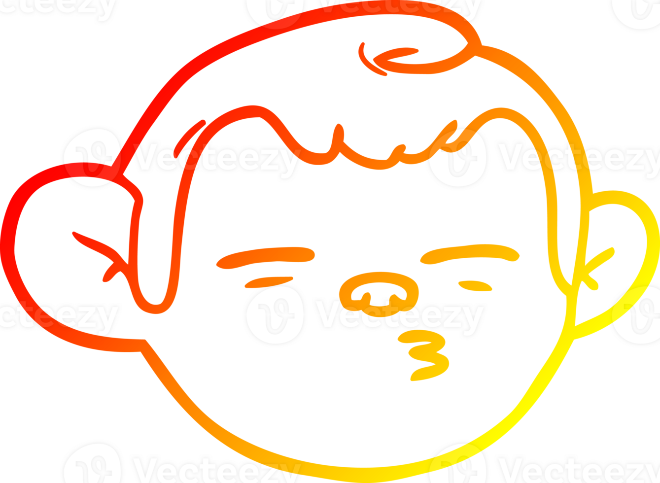warm gradient line drawing of a cartoon monkey face png