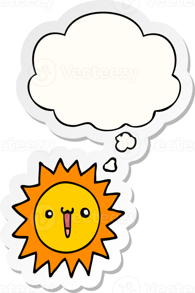 cartoon sun with thought bubble as a printed sticker png
