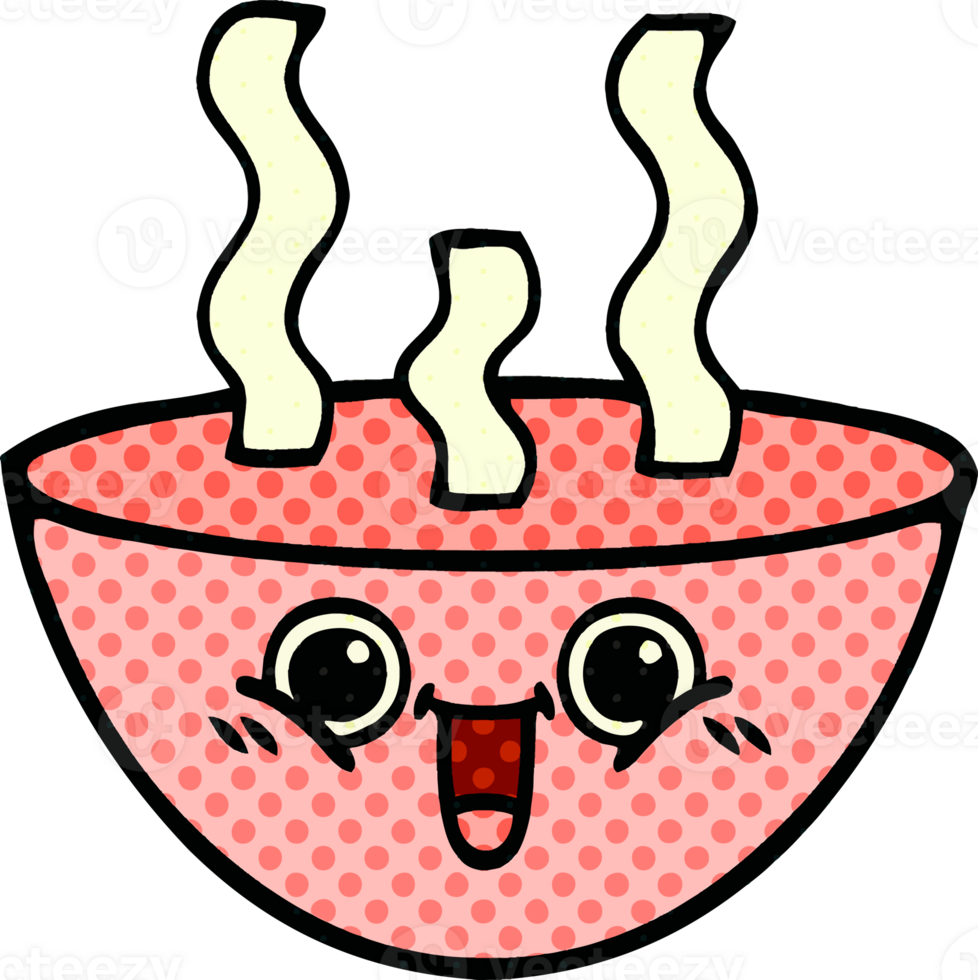 comic book style cartoon of a bowl of hot soup png