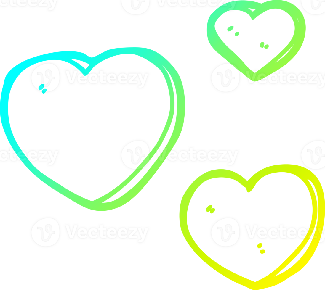 cold gradient line drawing of a cartoon love hearts png
