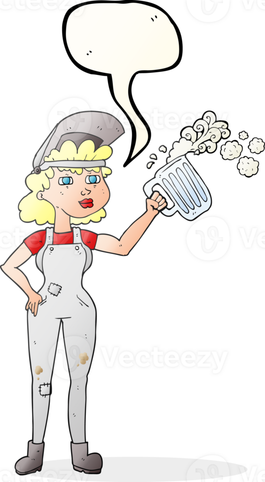 drawn speech bubble cartoon hard working woman with beer png