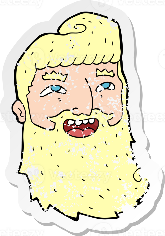 retro distressed sticker of a cartoon man with beard laughing png