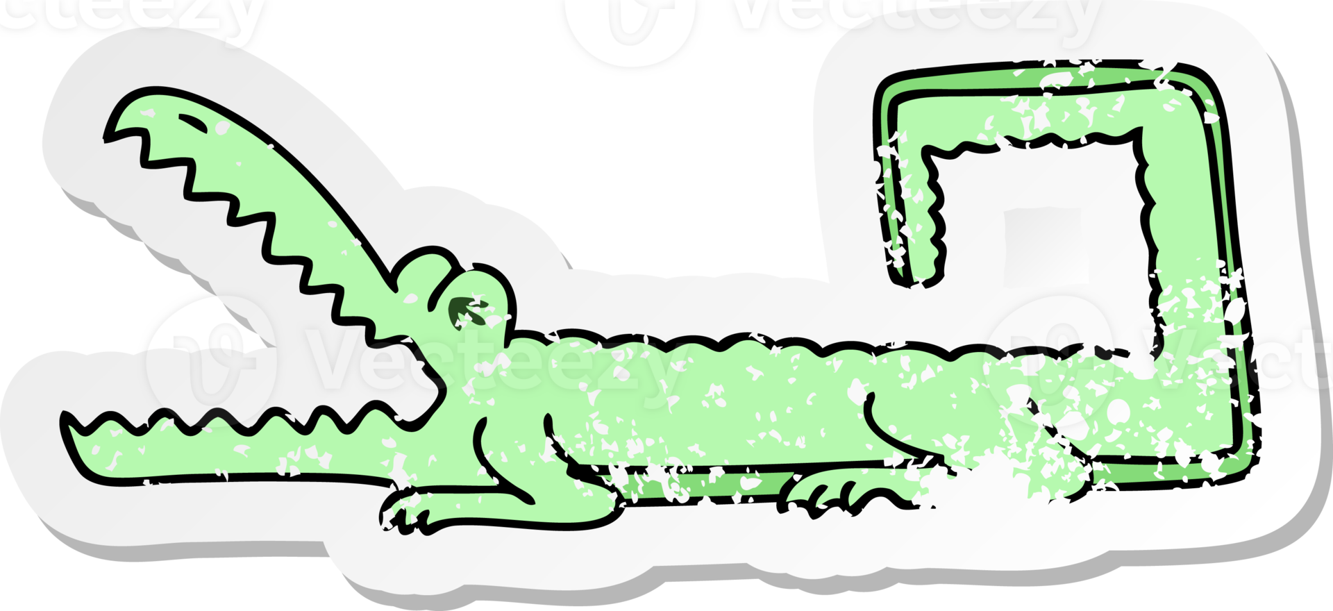 distressed sticker of a quirky hand drawn cartoon crocodile png