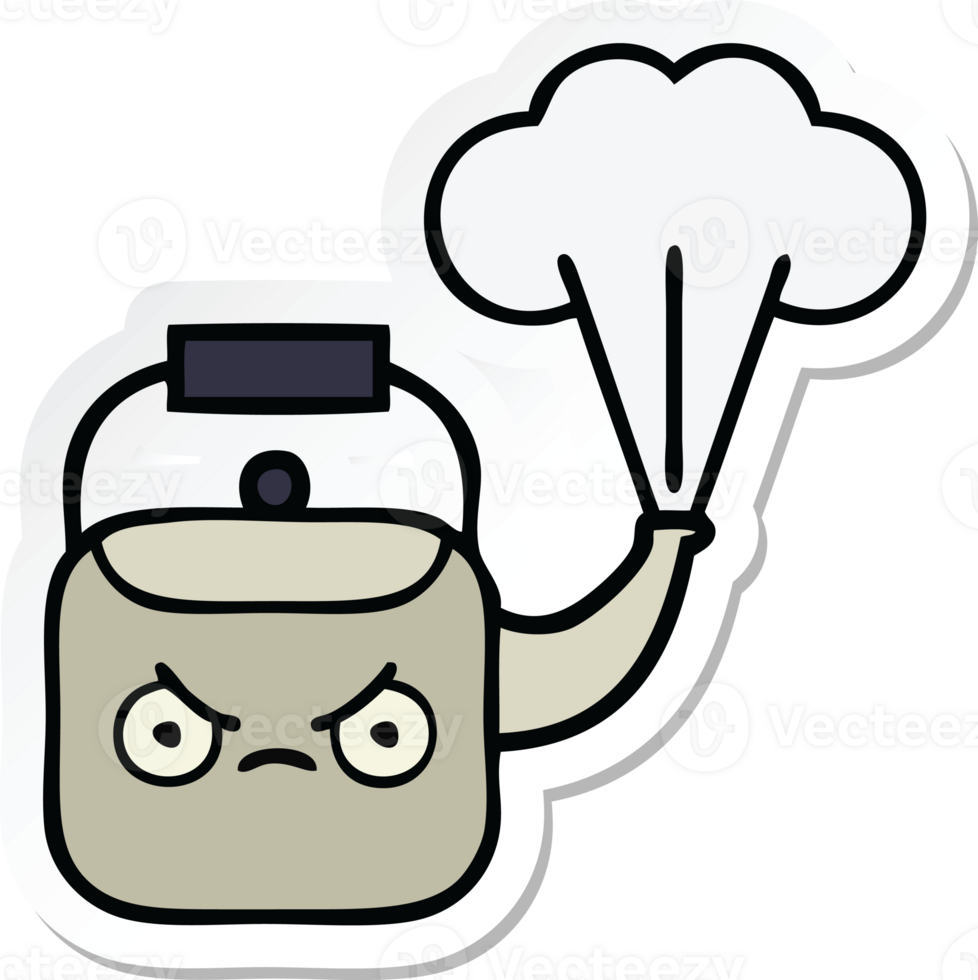 sticker of a cute cartoon steaming kettle png