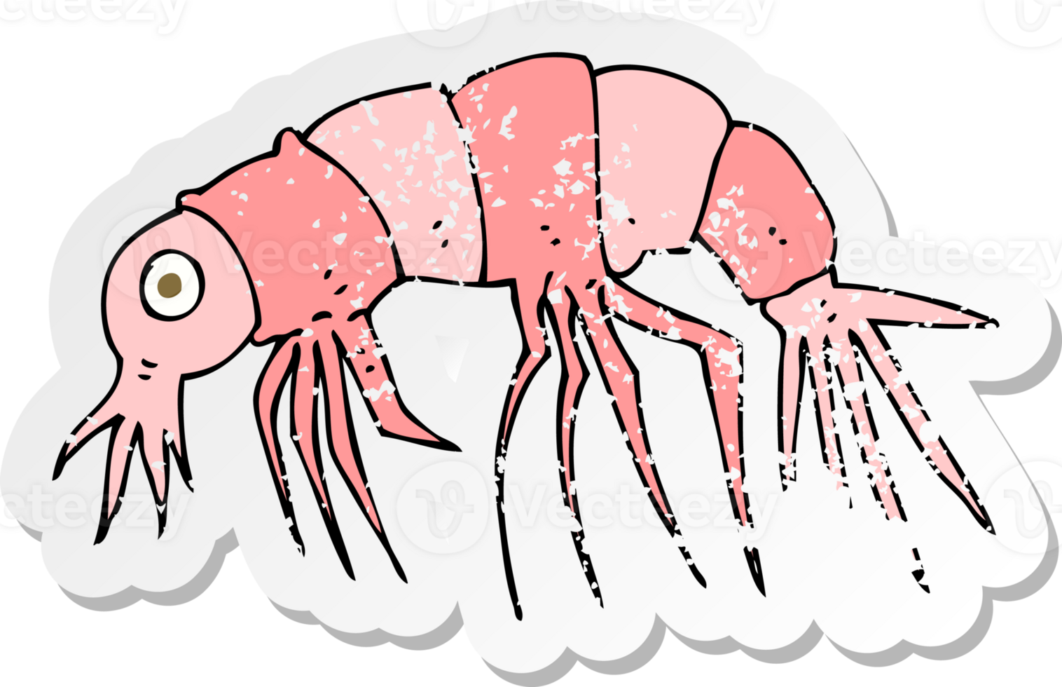 retro distressed sticker of a cartoon shrimp png