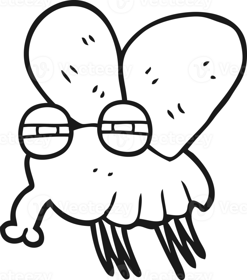 drawn black and white cartoon fly png