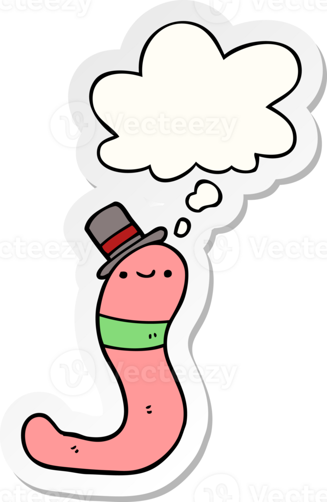 cute cartoon worm with thought bubble as a printed sticker png