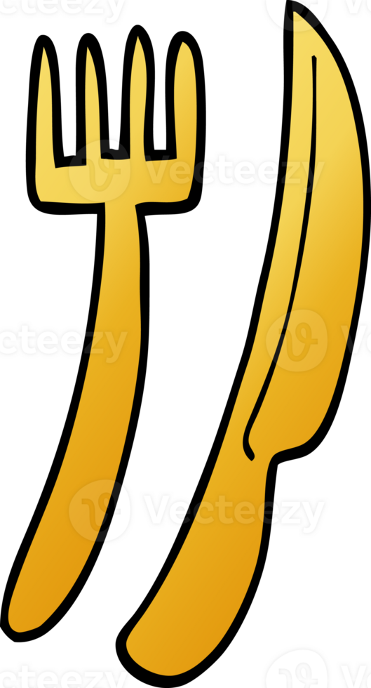 cartoon doodle gold cutlery set png