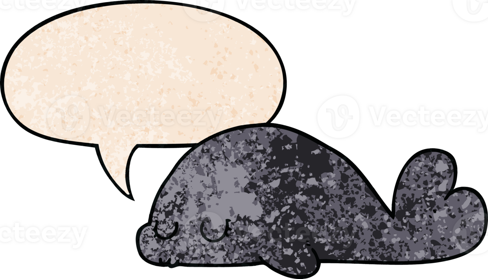 cute cartoon seal with speech bubble in retro texture style png