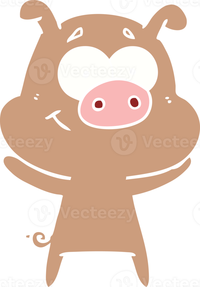 happy flat color style cartoon pig png