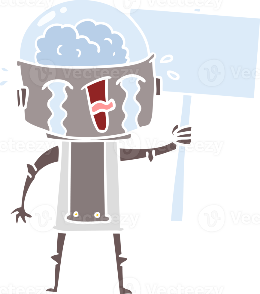 flat color style cartoon crying robot waving sign png