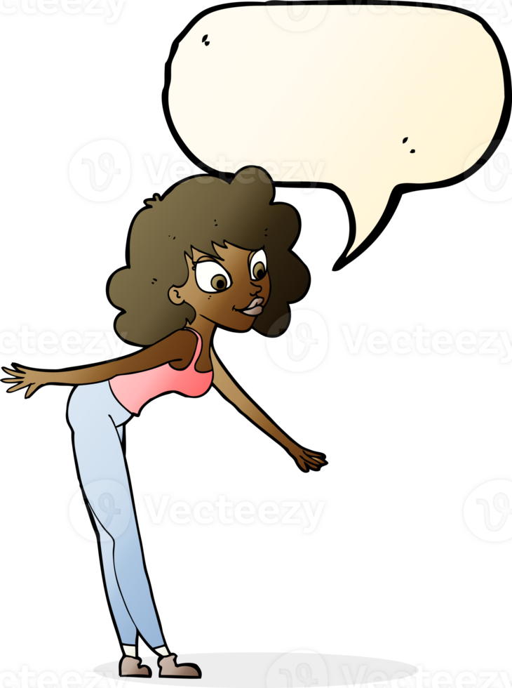 cartoon woman reaching to pick something up with speech bubble png
