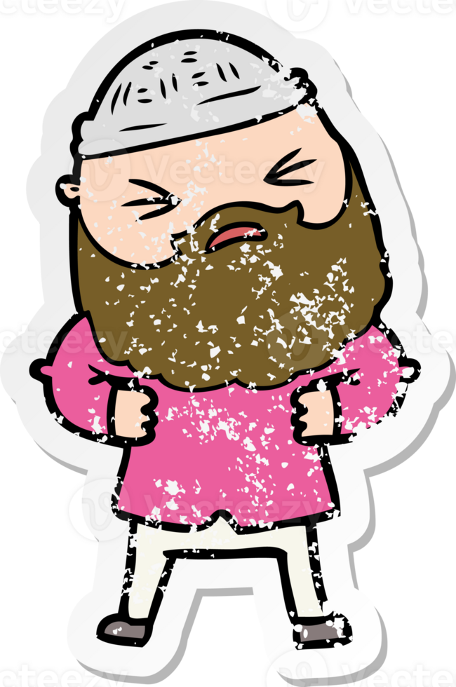 distressed sticker of a cartoon man with beard png