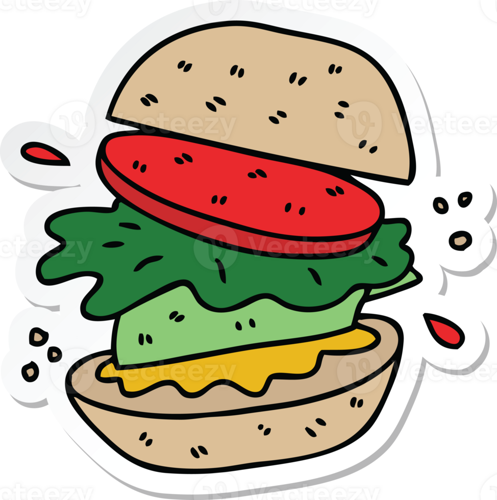 sticker of a quirky hand drawn cartoon veggie burger png