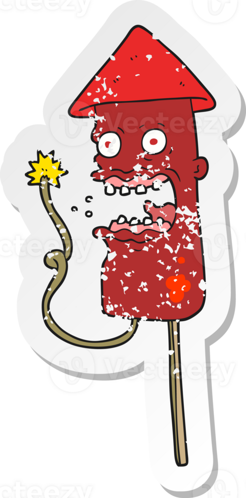retro distressed sticker of a cartoon screaming firework png