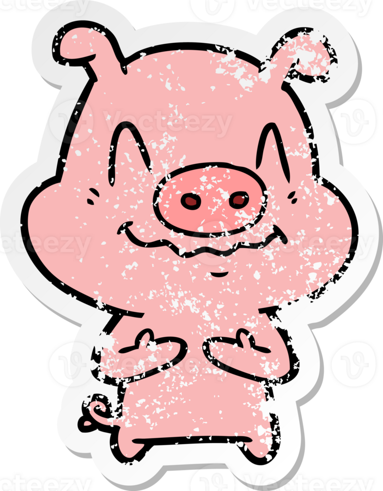 distressed sticker of a nervous cartoon pig png