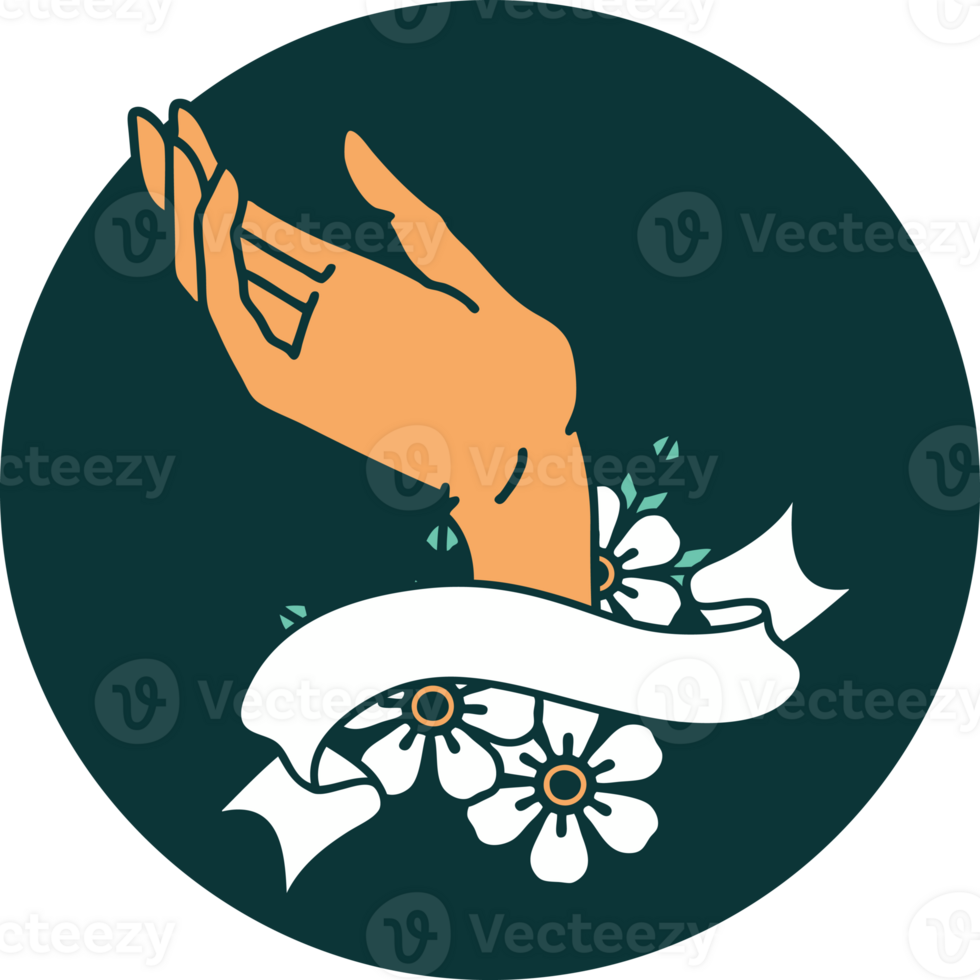 tattoo style icon with banner of a hand png