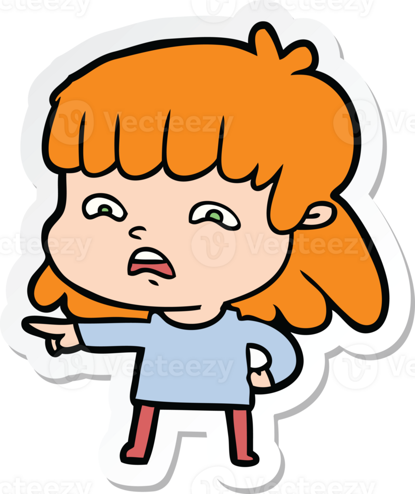 sticker of a cartoon worried woman png