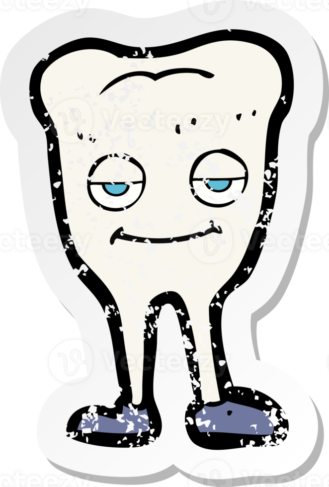 retro distressed sticker of a cartoon happy tooth png