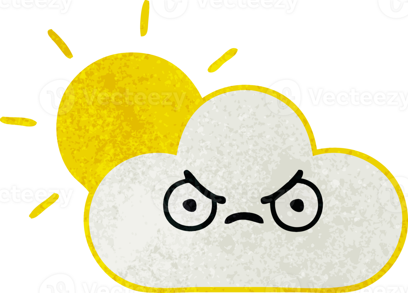 retro grunge texture cartoon of a sunshine and cloud png