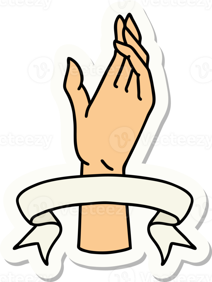 tattoo style sticker with banner of a hand png