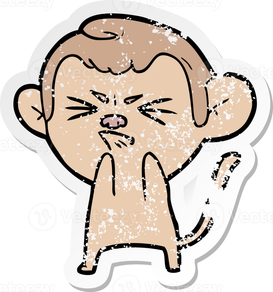 distressed sticker of a cartoon annoyed monkey png