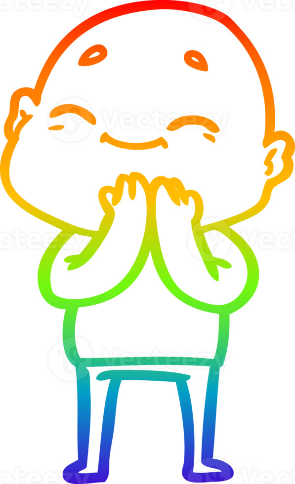 rainbow gradient line drawing of a happy cartoon bald man png