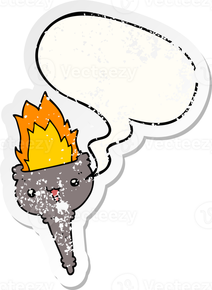 cartoon flaming chalice with speech bubble distressed distressed old sticker png