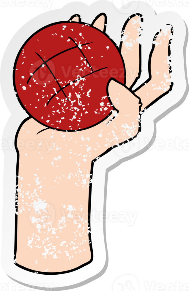 distressed sticker of a cartoon hand throwing ball png