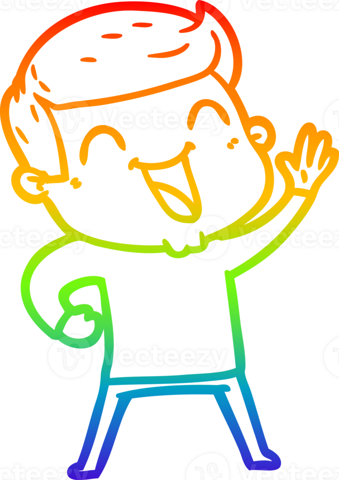 rainbow gradient line drawing of a cartoon man laughing png