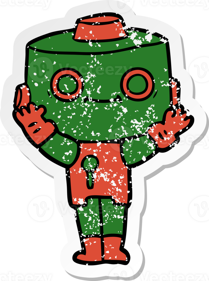 distressed sticker of a cartoon robot png