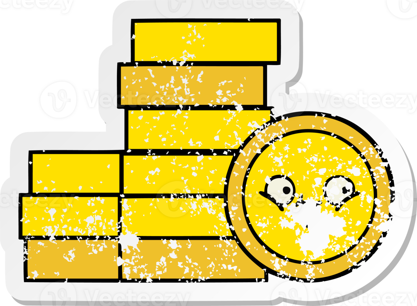 distressed sticker of a cute cartoon coins png