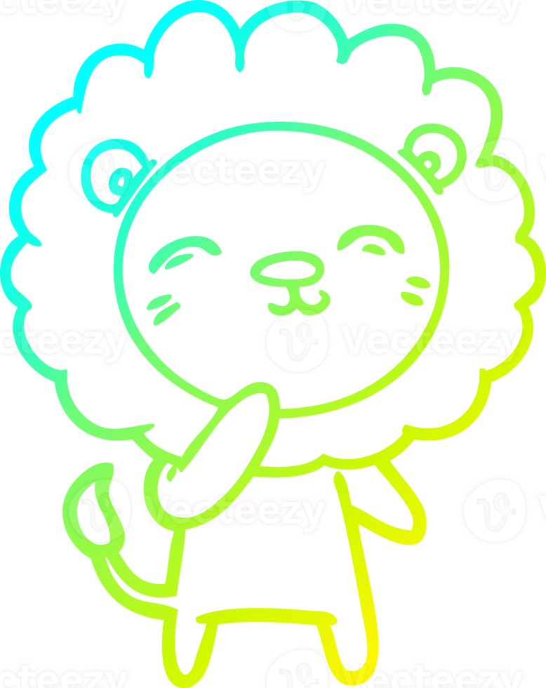 cold gradient line drawing of a cartoon lion png