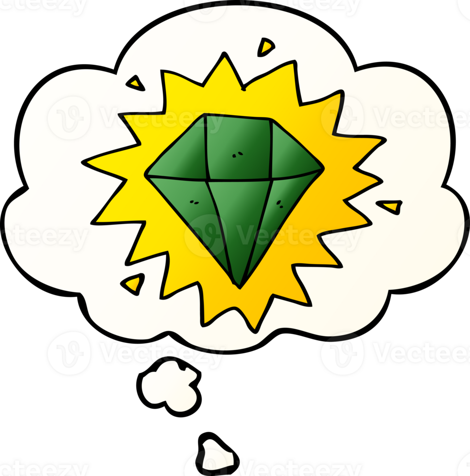 cartoon diamond with thought bubble in smooth gradient style png