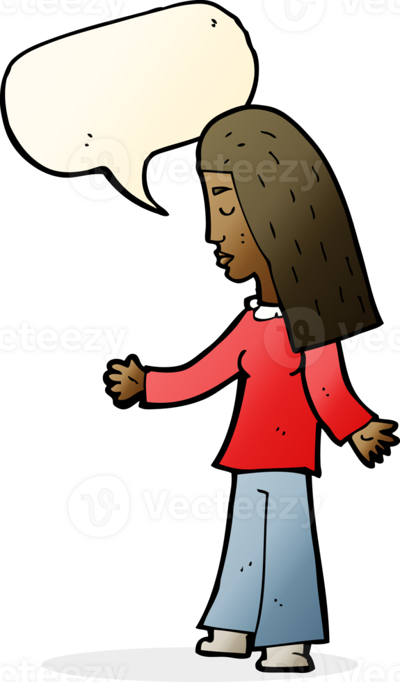 cartoon woman with open arms with speech bubble png