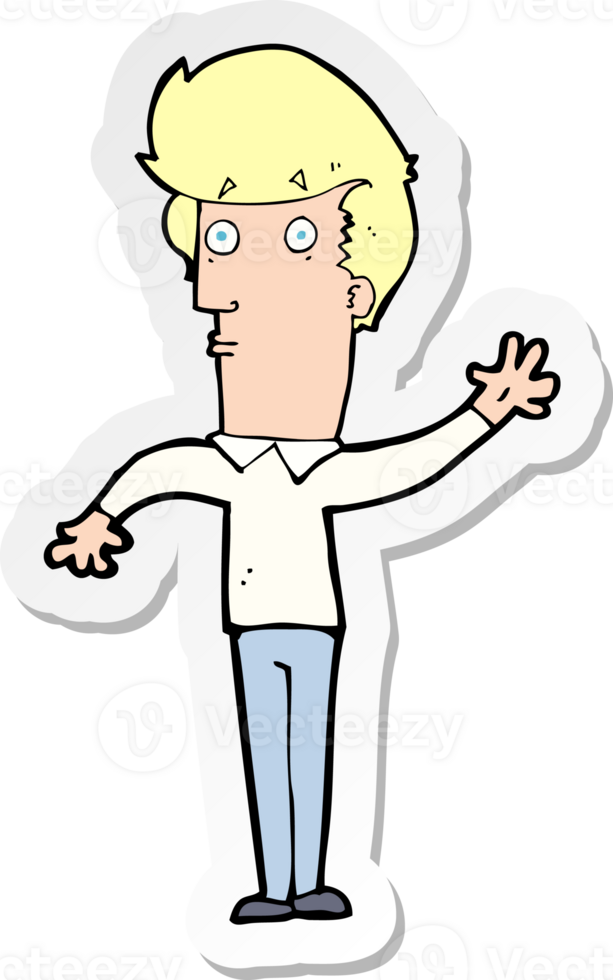 sticker of a cartoon nervous man waving png