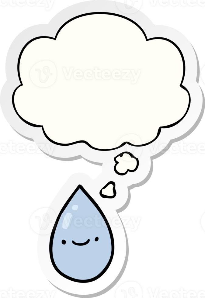 cartoon raindrop with thought bubble as a printed sticker png