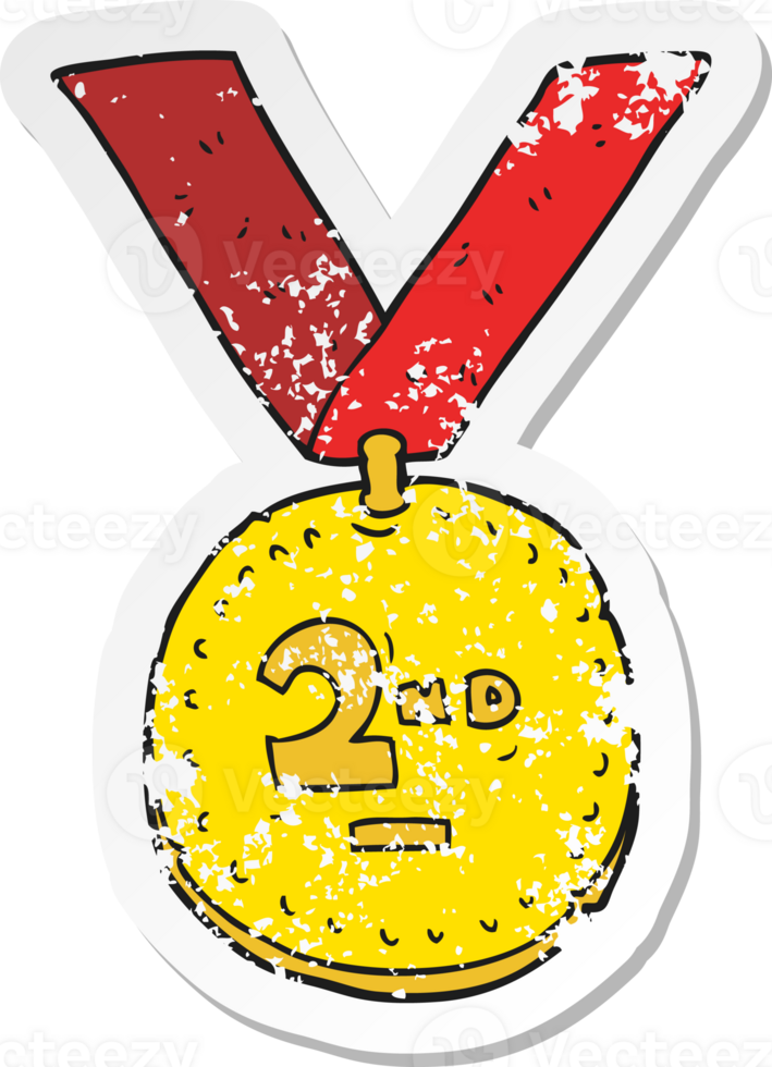 retro distressed sticker of a cartoon sports medal png