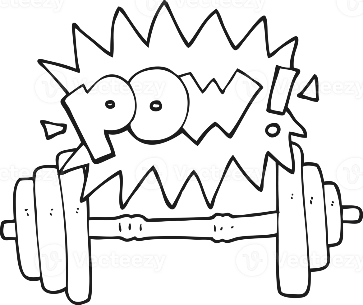 hand drawn black and white cartoon gym barbell png
