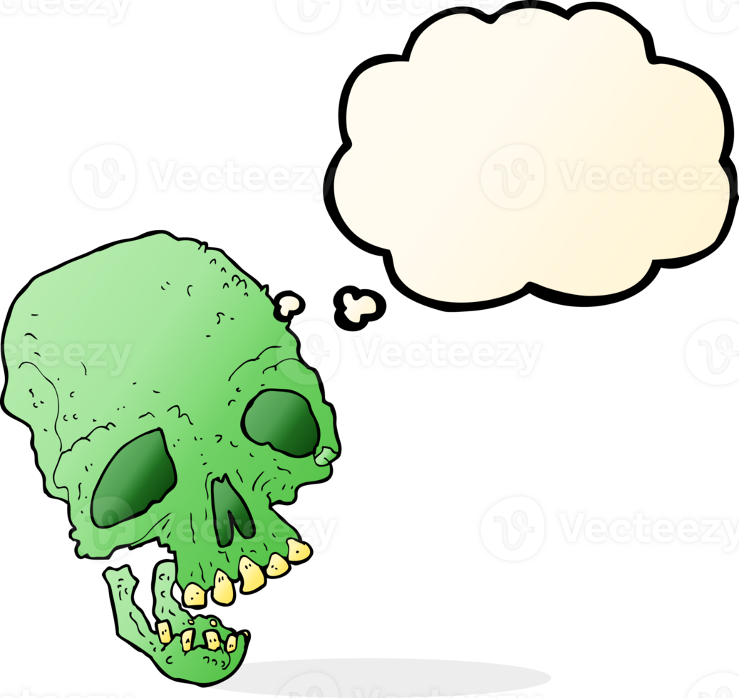 cartoon ancient spooky skull with thought bubble png