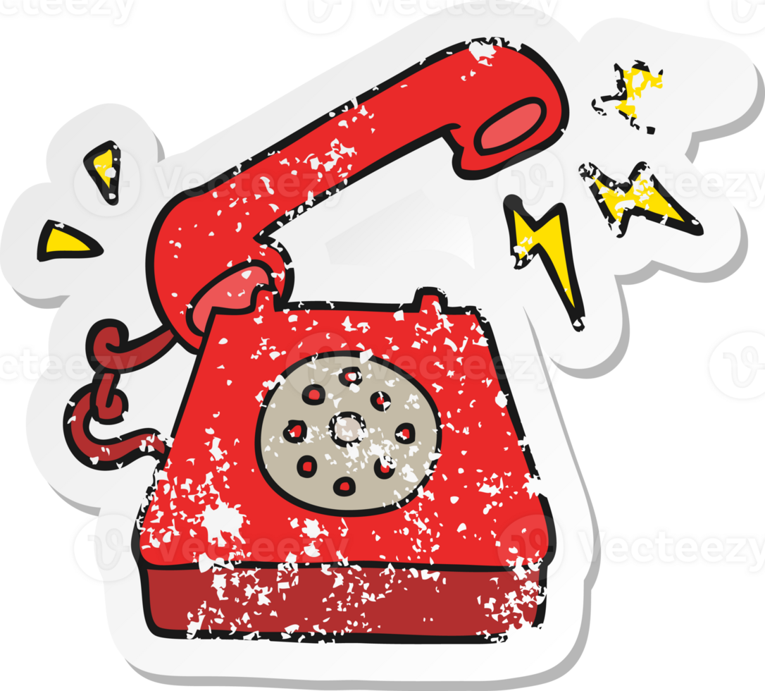 retro distressed sticker of a cartoon ringing telephone png