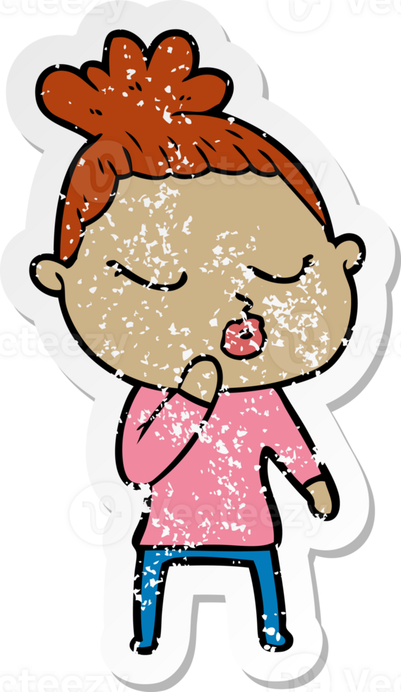 distressed sticker of a cartoon calm woman png