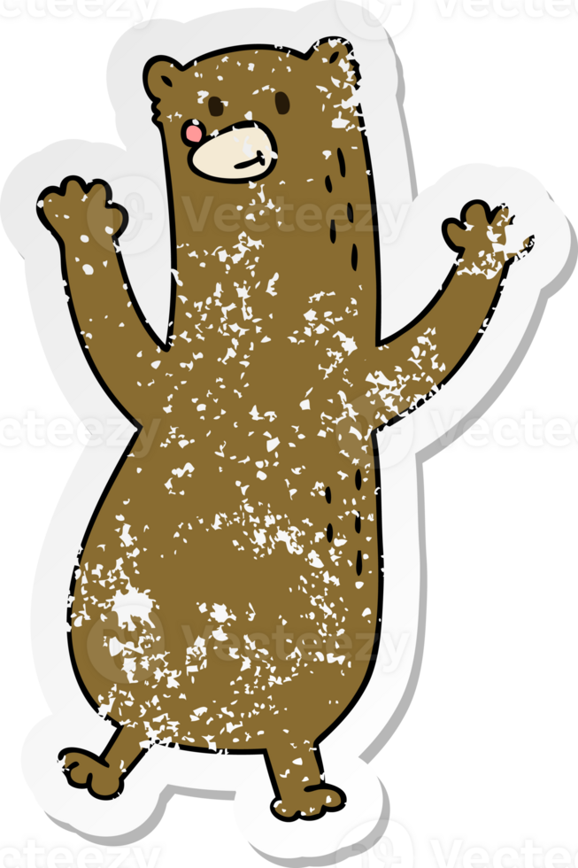 distressed sticker of a quirky hand drawn cartoon bear png