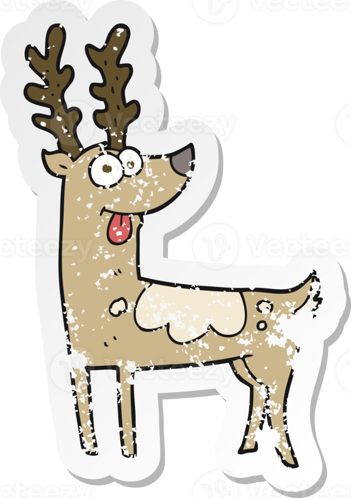 retro distressed sticker of a cartoon reindeer png