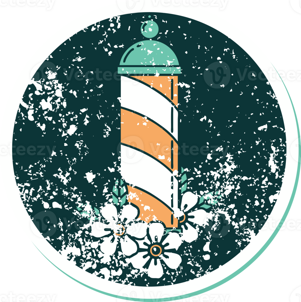 iconic distressed sticker tattoo style image of a barbers pole png