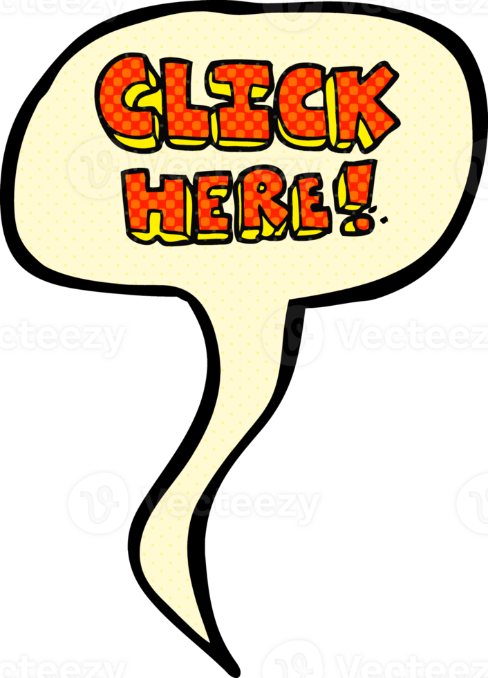 hand drawn comic book speech bubble cartoon click here word symbol png